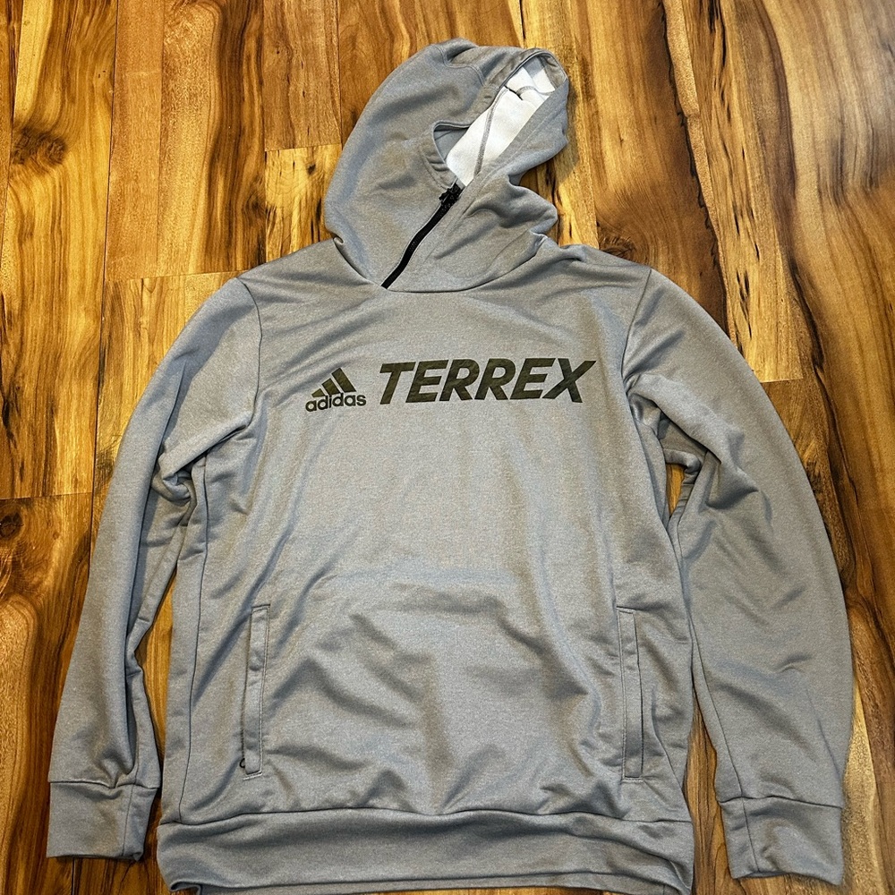 Adidas Terrex Hoodie Men Large Gray Performance Pullover Trail Outdoor Athletic